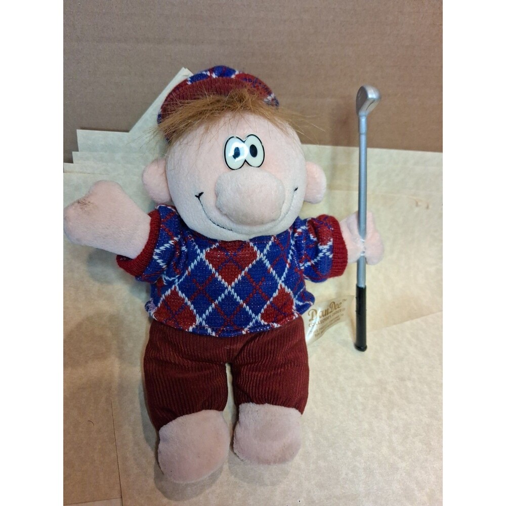 VTG Dan Dee Golfer Plush Doll Argyle Sweater Club Novelty  90s